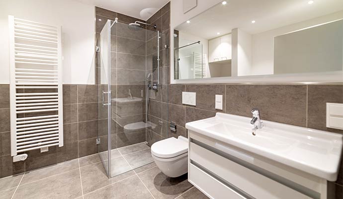 Bathroom with installed walk-in shower