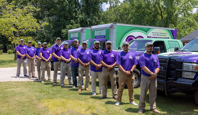 Heartstrong team standing in front of service fleet