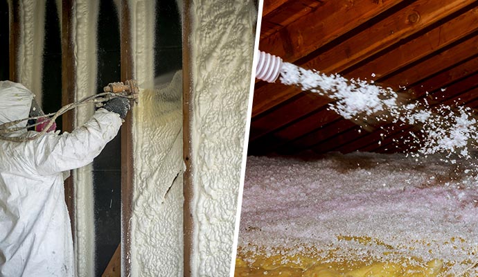 Collage of spray foam and blown-in insulation services