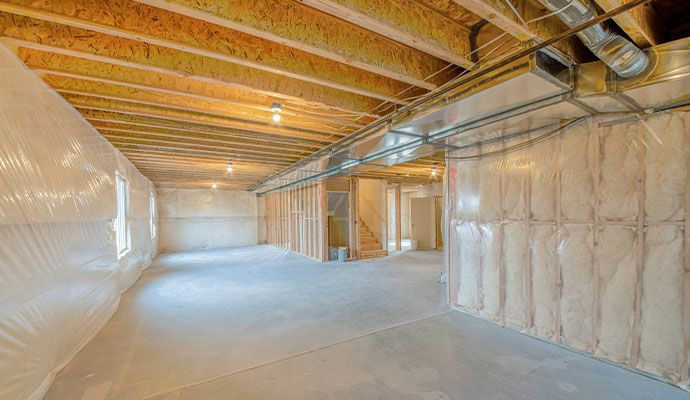 An insulated basement in a home