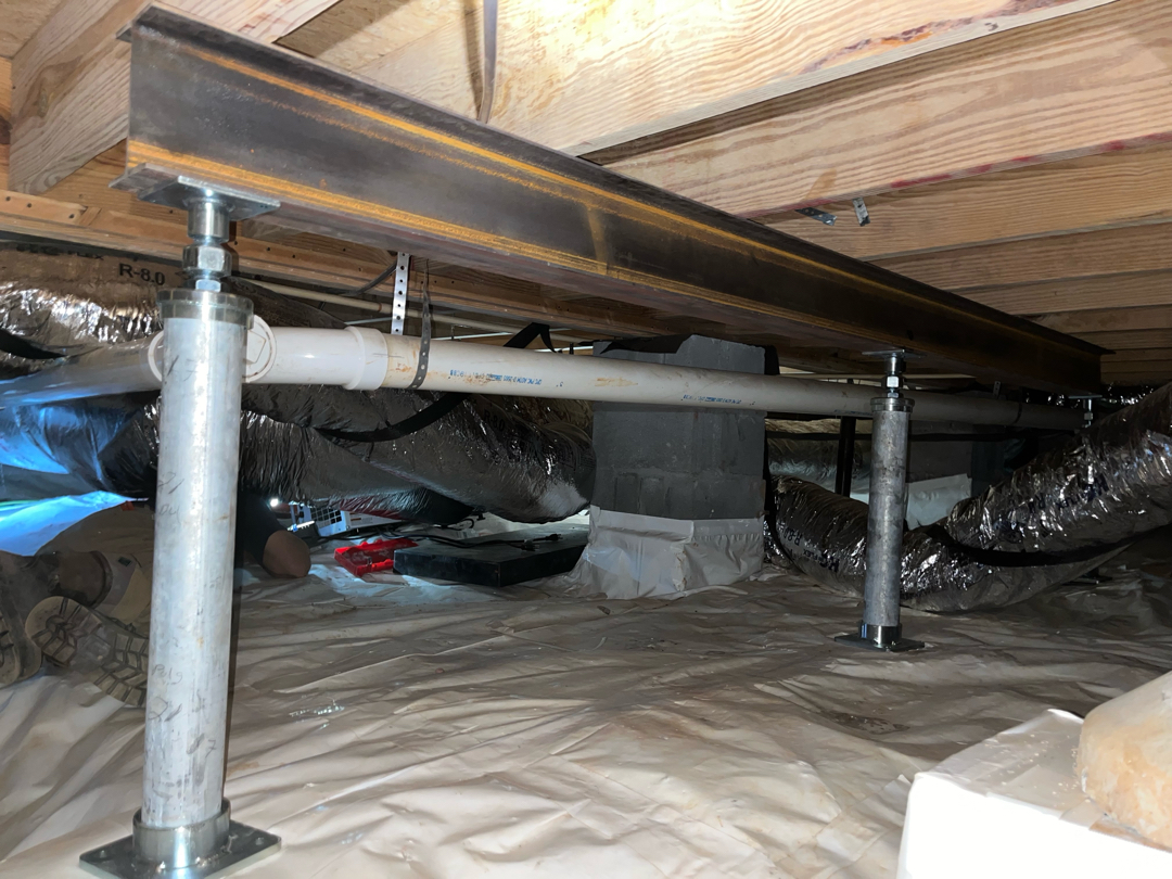 Reinforcing Floor with Supports and Steel Beams