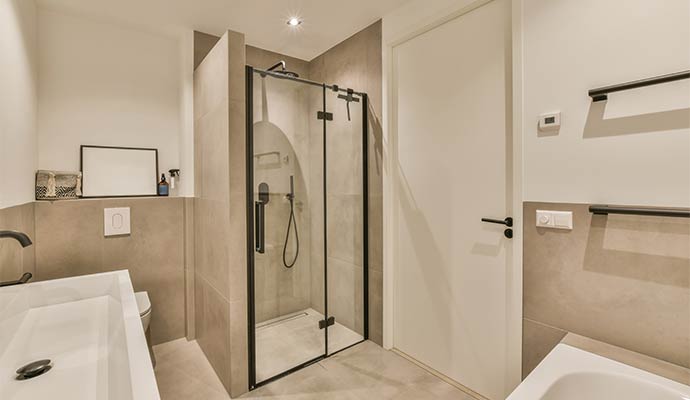 Modern bathroom interior with glass shower